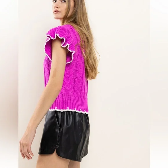 34 Fabulous Contrast Knit Ruffle Sweater Top - Picture 5 of 5